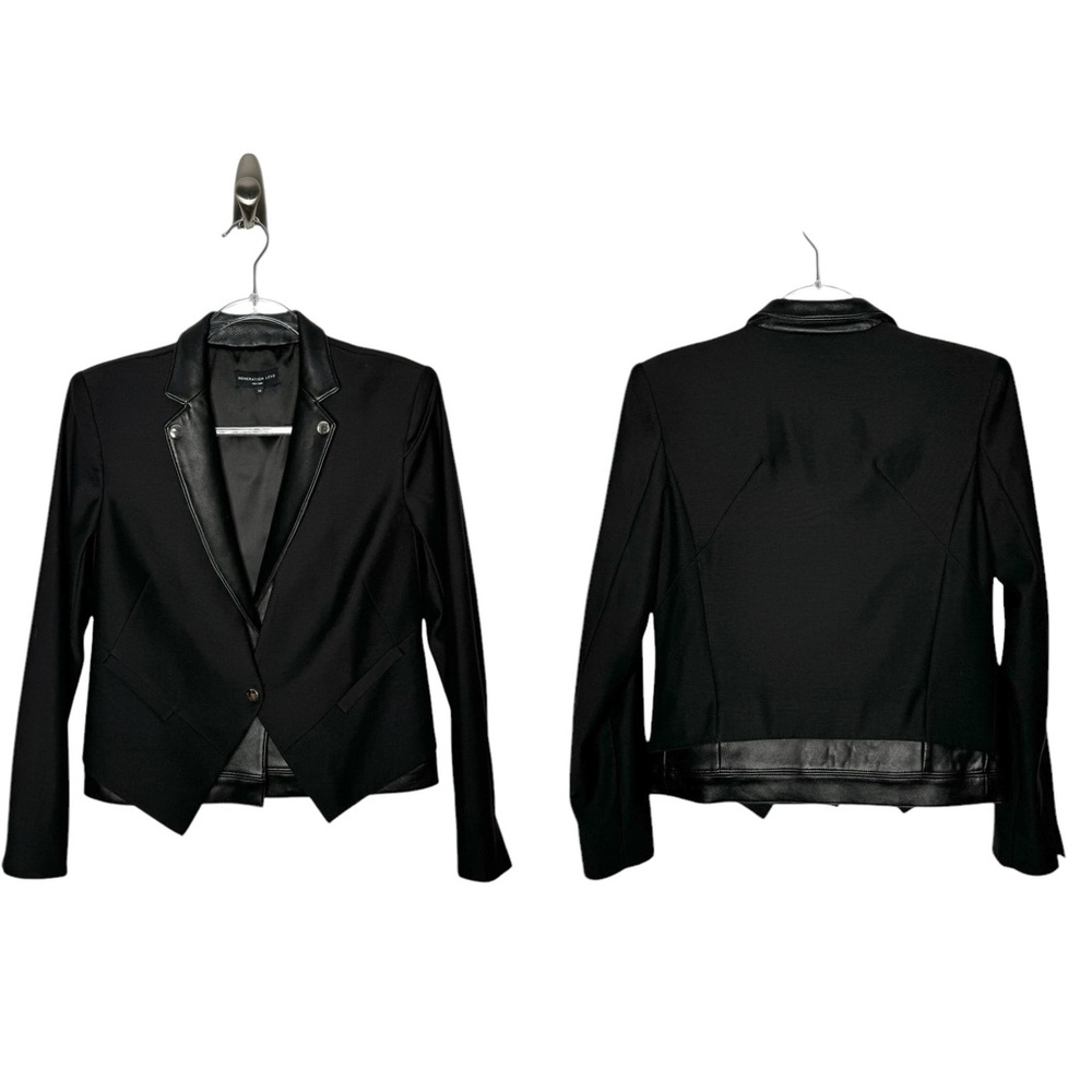 Generation Love | Wool and Leather Button Front Blazer Jacket in Black XS